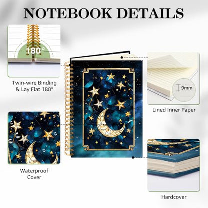ERHACHAIJIA Stained Glass Moon & Stars Spiral Notebook for Astronomy Lover - color: Starry Sky Blue-yellow