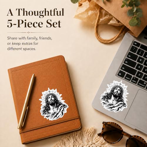 5 Pcs Jesus Crown of Thorns Sticker Set, Vinyl Jesus Car Decals - size: 3 inch