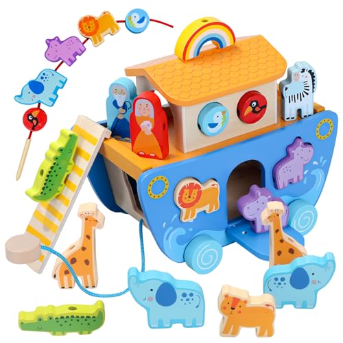 Wooden Noahs Ark Toy with Animal|Baby Baptism Gifts for Boys and Girl