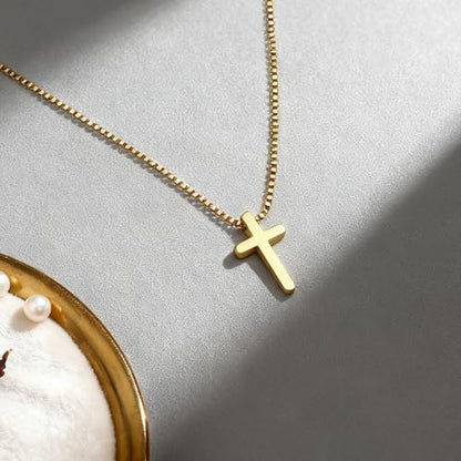 Cross Necklace for Woman, Gold Silver Plated Cross Pendant Necklaces Choker Faith Jewelry Non Tarnish Cute Simple Christian Religious Diamond Cross Necklace for Mom - color: 03 Gold Small Simple Cross