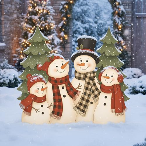 Cinnvoice Large Christmas Metal Yard Stakes Christmas Garden Stakes Waterproof Xmas Outdoor Yard Decor with Stake for Xmas Holiday Lawns Outdoor Decor(Snowman Family) - style: Snowman Family