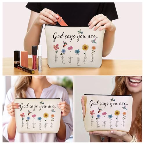 Christian Gifts for Women Girls, God Says You Are Bible Verse Makeup Bags. - style: God
