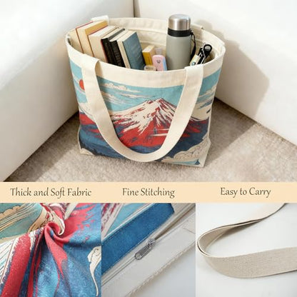 Large Tote Shopping Bag Cotton Canvas-Reusable grocery Bag with Zipper Aesthetic Reusable Shoulder Bag - style: Style-c
