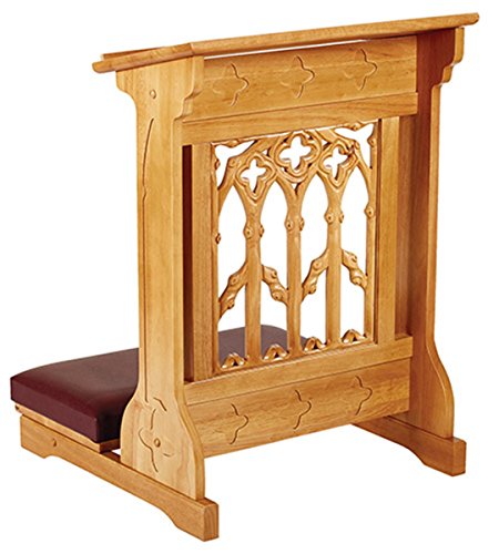 Maple Hardwood Padded Church Prayer Kneeler in Medium Oak Stain Finish, 24 Inch - color: Medium Oak