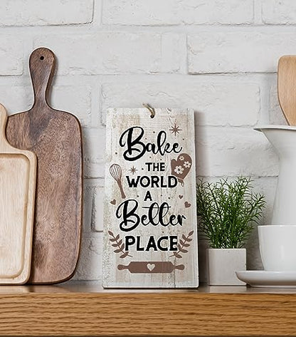 YZEXEZY Baking Sign-Bake the World a Better Place Sign12"x6" Baking Gifts Retro Bakery Cafe Wall Art Decor - style: Bake the World a Better Place