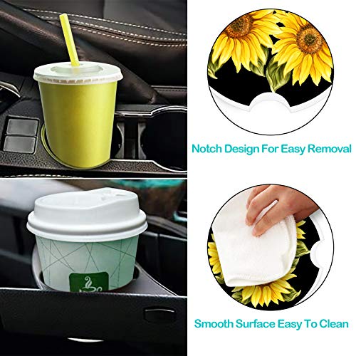 Stone Black Car Coasters - 2 Packs Absorbent Ceramic Cup Holder Coasters with Finger Notch and Easy Clean (Painting Sunflower) - color: Painting Sunflower