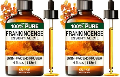 KUKKA Frankincense Essential Oils - 4 Fl Oz - for Hair, Skin, Diffuser, Aromatherapy & DIY Soap Making Scent (Pack of 2) - size: 4 Fl Oz (Pack of 2)