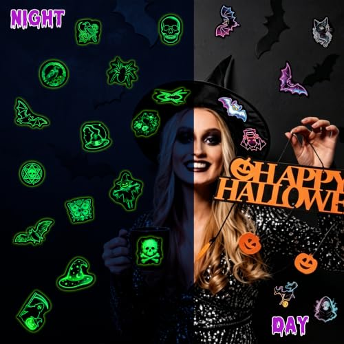 Neon Halloween Stickers 50PCS, Glow in The Dark Spooky Party Decals - color: Luminescent-500ksyy
