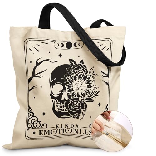 Miss Adola Canvas Tote Bag for Women with Zipper, Skull Flower - color: Skull Flower