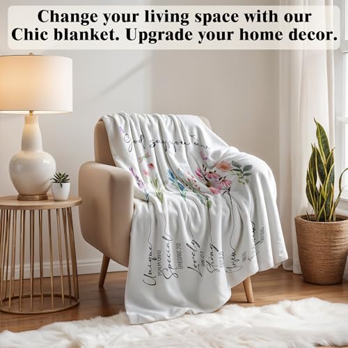 God Says I Am Christian Blanket, Christian Gifts for Women Faith, Bible Verse Floral Blanket for Bedroom Living Room Couch Sofa, 50x60 Inches - color: White, Purple