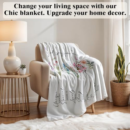 God Says I Am Christian Blanket, Christian Gifts for Women Faith, Bible Verse Floral Blanket for Bedroom Living Room Couch Sofa, 50x60 Inches - color: White, Purple