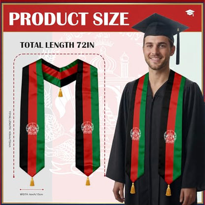 Graduation Stole Country Flag Grad Sash with Gold Tassels - 72 Inch V-Neck Satin Stoles for 2026 Graduate - color: Afghanistan Stole