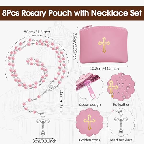 Dansydaisy 8 Pcs Rosary Pouch Beads Necklace Set - color: Peaceful Colors, style: Cross