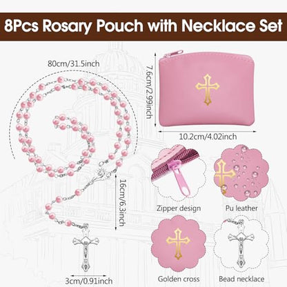 Dansydaisy 8 Pcs Rosary Pouch Beads Necklace Set - color: Peaceful Colors, style: Cross