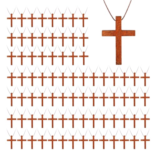 Wood Cross Necklace Bulk Set, Wooden Cross Pendant with Cord - color: 80 Pcs