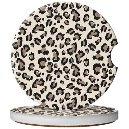 2 Pack Car Coasters for Cup Holders, Cute Car Accessories Interior (Leopard-Yellow) - color: Leopard-yellow