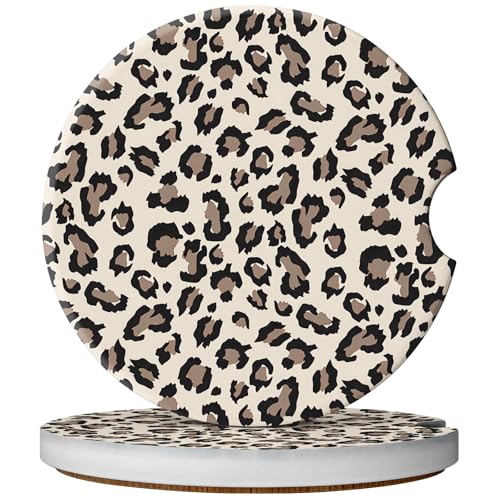 2 Pack Car Coasters for Cup Holders, Cute Car Accessories Interior (Leopard-Yellow) - color: Leopard-yellow