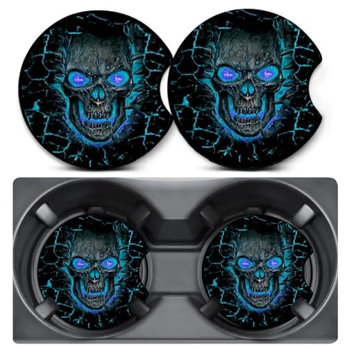 2 Pack Blue Skull Car Coasters for Cup Holders,Neoprene Anti Slip Mat - color: Skull - Blue
