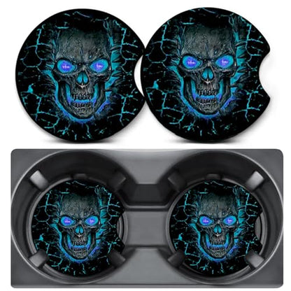 2 Pack Blue Skull Car Coasters for Cup Holders,Neoprene Anti Slip Mat - color: Skull - Blue