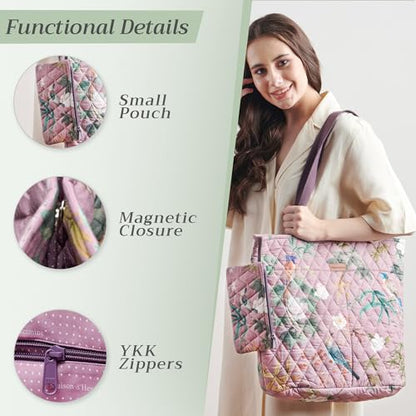 Maison d' Hermine Shopping Bags Cotton Quilted Tote Bag with Zipper Pockets - color: 010 - Hokuzai - Violet