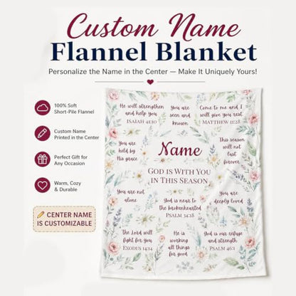 Personalized Christian Blanket for Women, Custom Name Scripture Throw Blanket with Bible Verse, Religious Faith Gift for Mom Daughter Sister Friend, Sympathy Birthday Christmas Baptism Gift - color: Background Pattern 3