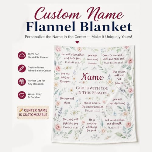 Personalized Christian Blanket for Women, Custom Name Scripture Throw Blanket with Bible Verse, Religious Faith Gift for Mom Daughter Sister Friend, Sympathy Birthday Christmas Baptism Gift - color: Background Pattern 3