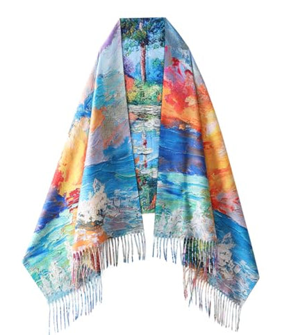 Umjetnost Soft Cashmere Feel Scarf For Women Winter Warm Scarves Large Shawl Wrap Monet Van Gogh Art Print - color: R14 Blue Yellow