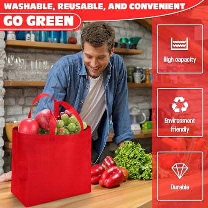 Windyun Reusable Grocery Bags Non Woven with Handles - color: Red