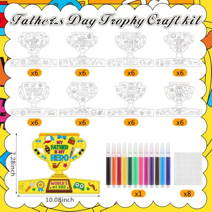 Dunzoom 48 Pcs Father's Day Trophy Craft Kit Color Your Own Father's Day DIY Crafts Coloring My Father is My Hero DIY Dad Gift Set for Home Activities Dad Party Art Projects - style: Father's Day