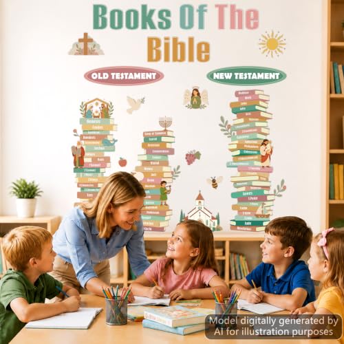 Christian Sunday School Bulletin Board Set Books of The Bible Classroom Decor Religious Bible Learning Chart Old New Testament Books Paper Cutouts for Jesus Church Classroom Chalkboard Wall Supplies