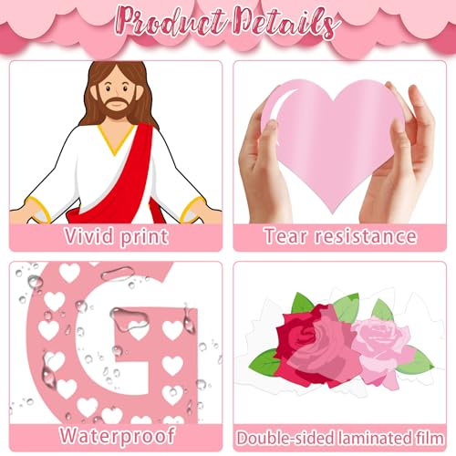 Valentine's Day Jesus Bulletin Board Set Valentines Religious Christian Classroom Decorations Give Your Heart to Jesus Love Heart Rose Cross Paper Cutouts for Sunday School Home Chalkboard Wall Decor - style: Valentines Religious