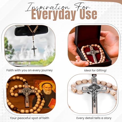 SANCTUM VERITAS Catholic Rosary Necklace | Large Italian Prayer Beads Gift - style: Natural Wood