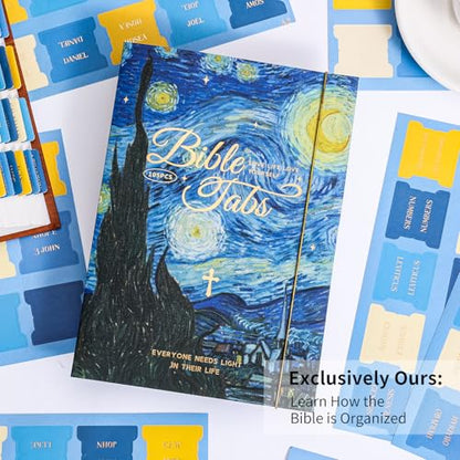 Laminated Bible Tabs for Women Men, Starry Night, with Alignment Ruler - style: Gold Foil Starry Night