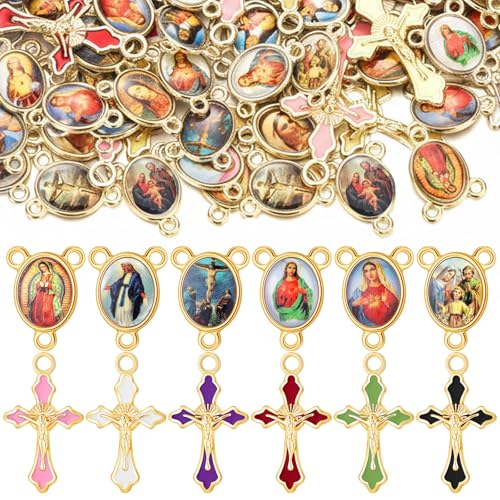 200 Pcs Rosary Making Kit Religious Charms Crucifix