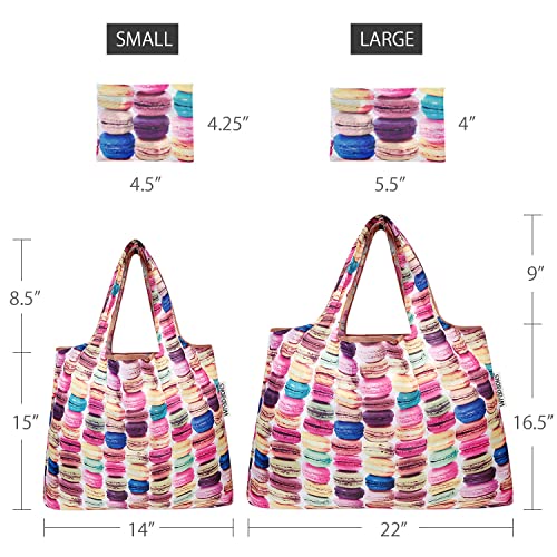 allydrew Large Foldable Tote Nylon Reusable Grocery Bags - color: Set of 2, Macarons, size: Large & Small (Set of 2)