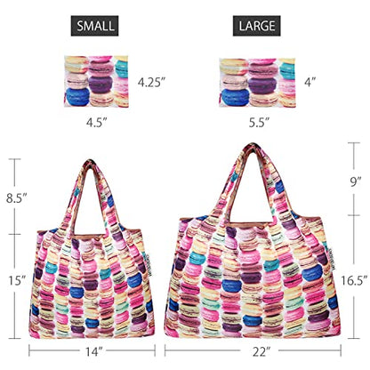 allydrew Large Foldable Tote Nylon Reusable Grocery Bags - color: Set of 2, Macarons, size: Large & Small (Set of 2)