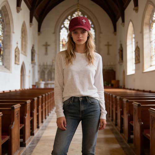 Inspirational Christian Baseball Cap, Adjustable Embroidered Cotton Hat for Men Women Dad Hat Gifts for His Her - color: Jesus 3 Nail Cross - Wine Red