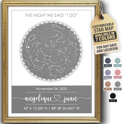 Custom Star Map - Fully Personalized (Your Details, Size, Color, Framing) | Romantic Gifts for Her | Gifts for Husband | Paper Anniversary Art Print | Great Gift for Special Ocassions (e.g. Wedding, Birthday, etc) - color: Grey, size: 8x10, style: Accent