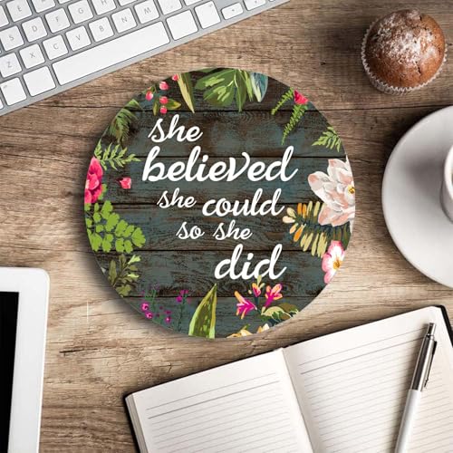 Mouse Pad, She Believed She Could So She Did Inspirational Quotes Mouse Pad, Premium-Textured Mouse Mat Round Non-Slip Rubber Base Computer Mousepads for Office Laptop Desk 7.9×7.9×0.12 inches - color: She Believed She Could So She Did