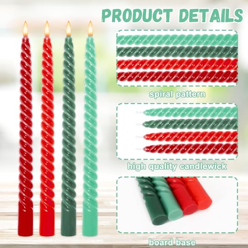 Whaline 8Pcs 10 Inch Christmas Spiral Taper Candles Red Green Dripless Twisted Wax Candles Long Unscented Candle Sticks for Xmas Home Party Supplies - color: Christmas