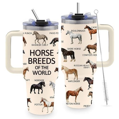 40oz Tumbler with Handle, Horse Gifts for Girls Men Dad Boyfriend - color: KP-Horse-White