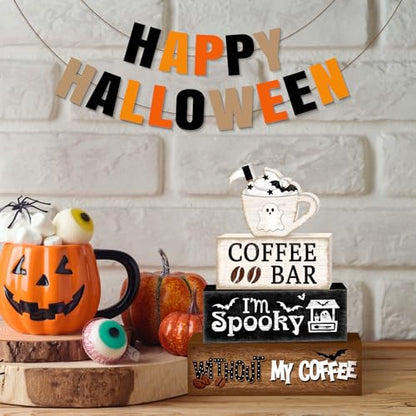 Britimes Ghost Halloween Tiered Tray Decor Set, 4 Pack, Wooden Table Sign - style: Ghost Coffee Cup