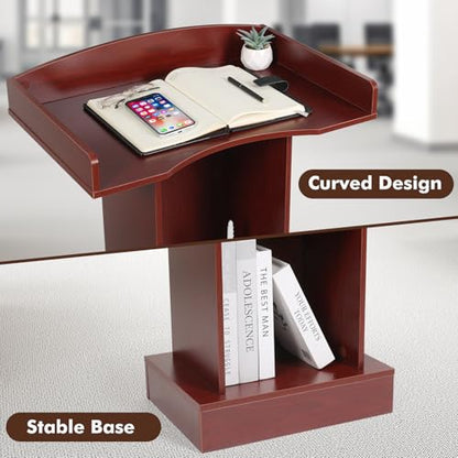Podium Stand for Lectern Presentation Church Classroom, Pulpit with Wooden Heavy Base, Podium for Lecture, Wedding Speech - color: Reddish Brown-classic