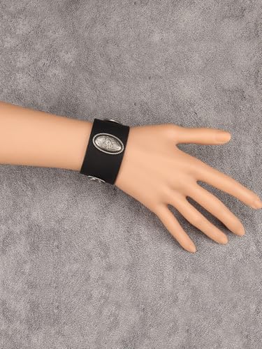 GelConnie Punk Leather Cuff Bracelet Adjustable Straps Wrap Bracelets Arm Armor Cuff Gothic Leather Wristbands for Men, Women - color: MLPB113-Black