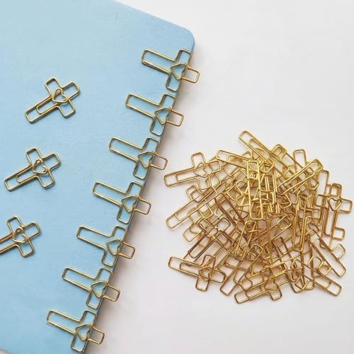 100PCS Gold Heart Cross Paper Clips, Heart Cross - Bible Study Supplies, christian gifts for women Jesus Bible Stuff bookmark journaling supplies accessories, easter eggs fillers, valentines day cards
