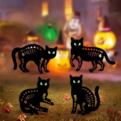 Halloween Decorations Outdoor,4 Pack Black Cat Silhouette Garden Stakes - color: Black-Cat