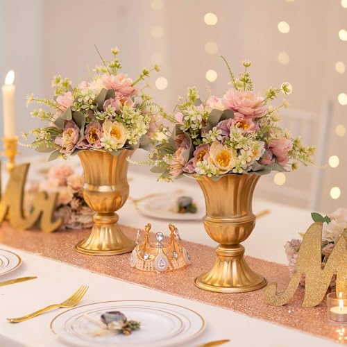 Sziqiqi Gold Metal Compote Vase, Urn Vases for Table Centerpiece, 2Pcs - color: Gold, size: 6.3in-2pcs