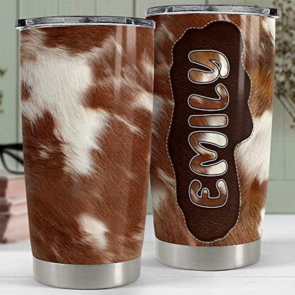 SANDJEST Personalized Cow Tumbler Cowhide 20oz 30oz Tumblers with Lid Gift for Women Girl Daughter Sister Animal Lovers Farm Girl Christmas Birthdays - color: Cow
