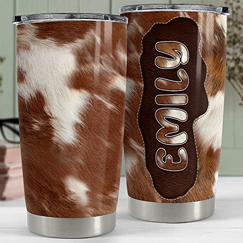 SANDJEST Personalized Cow Tumbler Cowhide 20oz 30oz Tumblers with Lid Gift for Women Girl Daughter Sister Animal Lovers Farm Girl Christmas Birthdays - color: Cow
