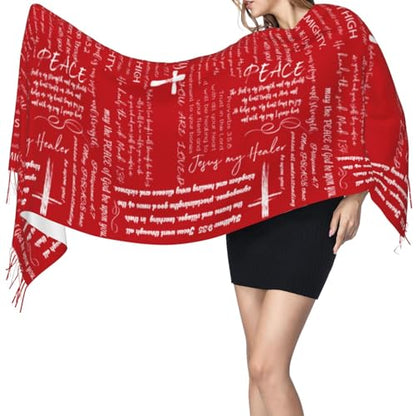 Prayer Shawls and Wraps for Women, Jesus Christian Gifts Bible Scarf Super Soft Fashion Shawl With Tassel - color: Red